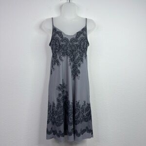 Commando Nightgown Womens S/M Gray Antique Lace Print Microfiber Sleep Chemise